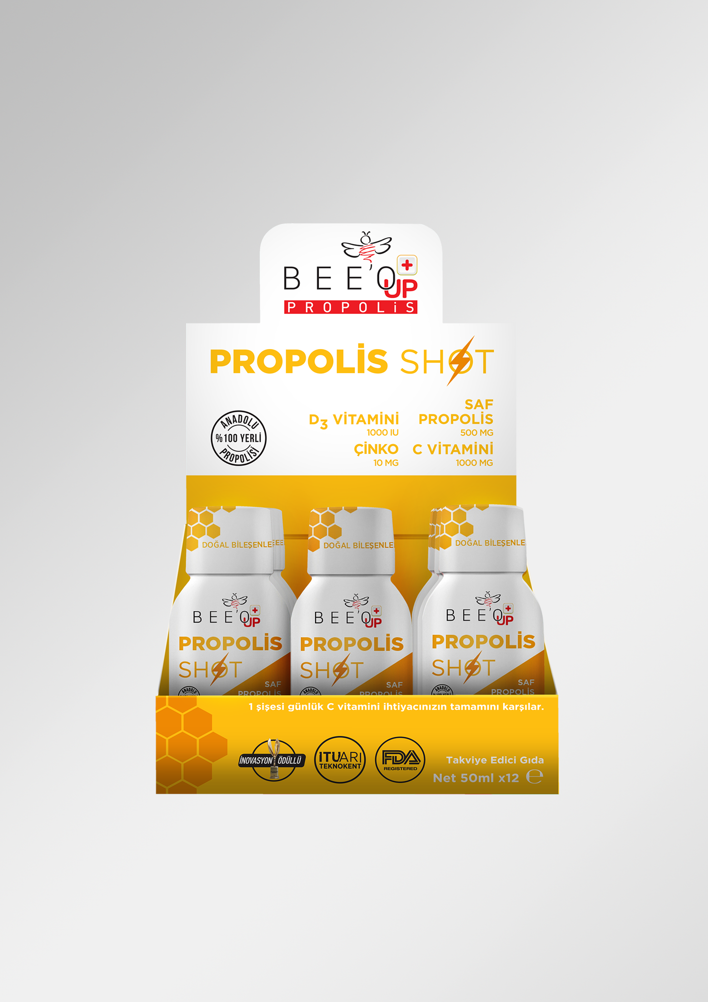 BEEO UP Çinko D3 + C Vitaminli Propolis Shot 12'li