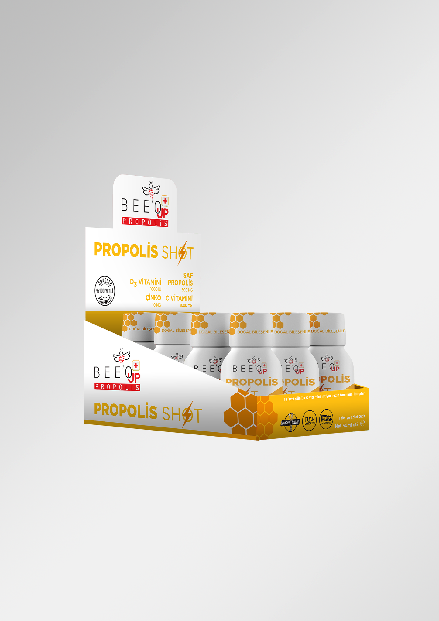 BEEO UP Çinko D3 + C Vitaminli Propolis Shot 12'li